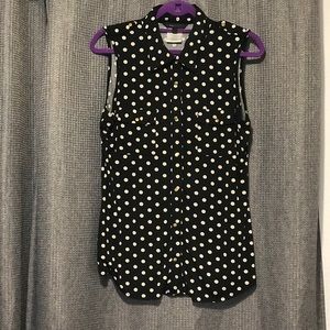 BCBGMAXAZRIA polkadot button down sleeveless top L